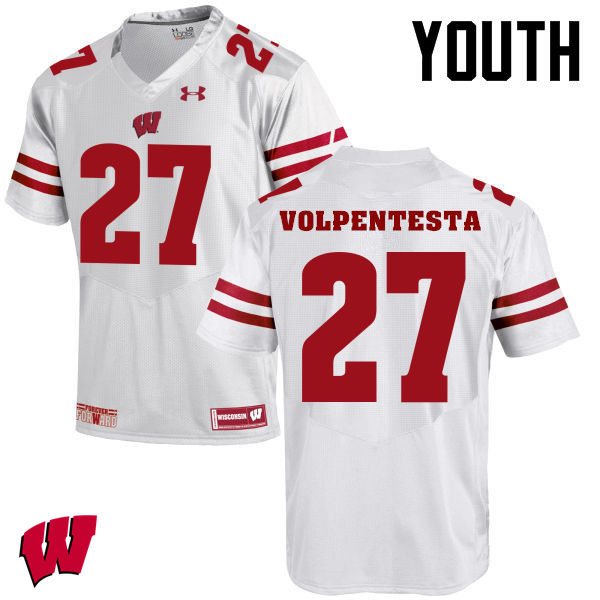 Wisconsin Badgers Youth #20 Cristian Volpentesta NCAA Under Armour Authentic White College Stitched Football Jersey OJ40Y84OD